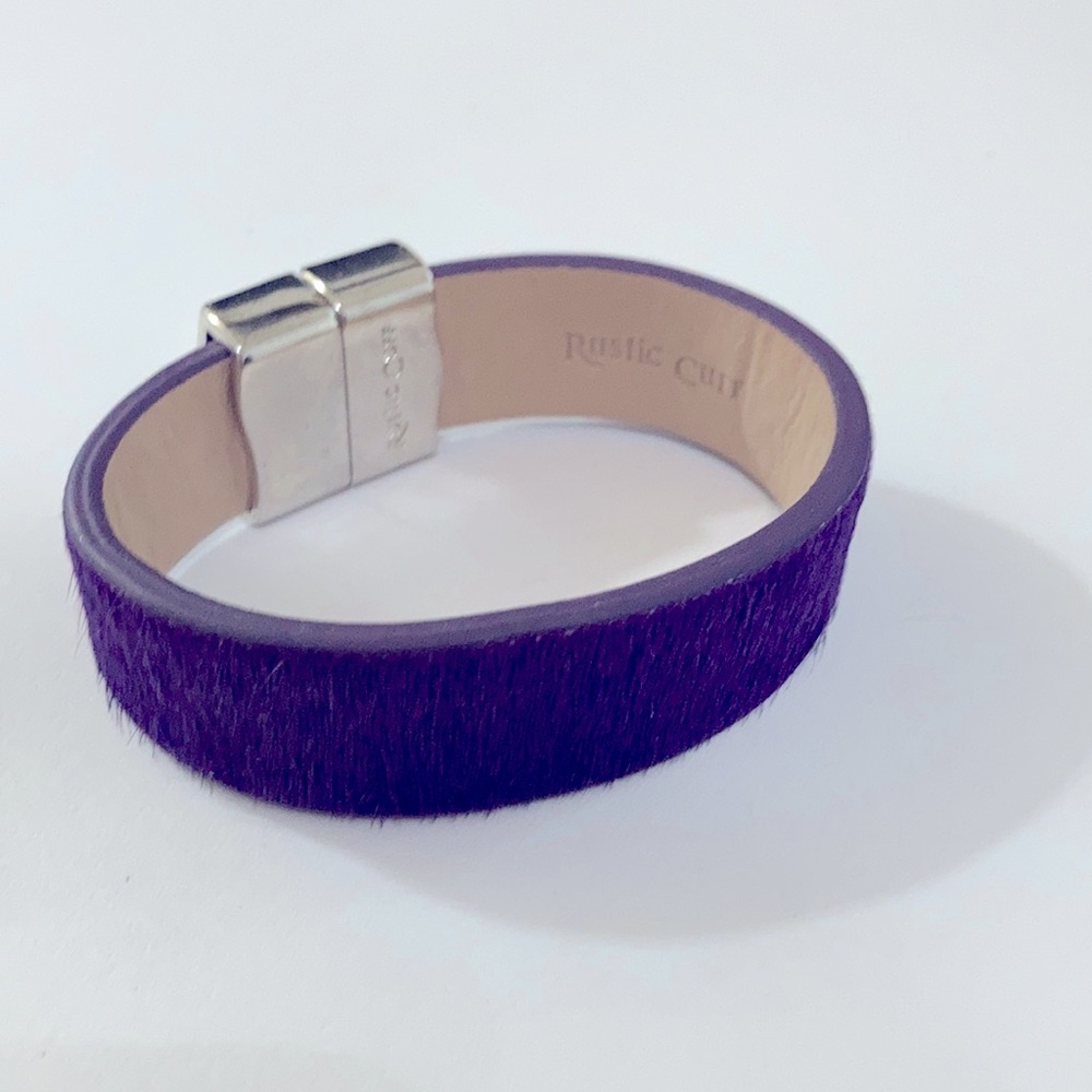 Rustic cuff purple leather snap bracelet